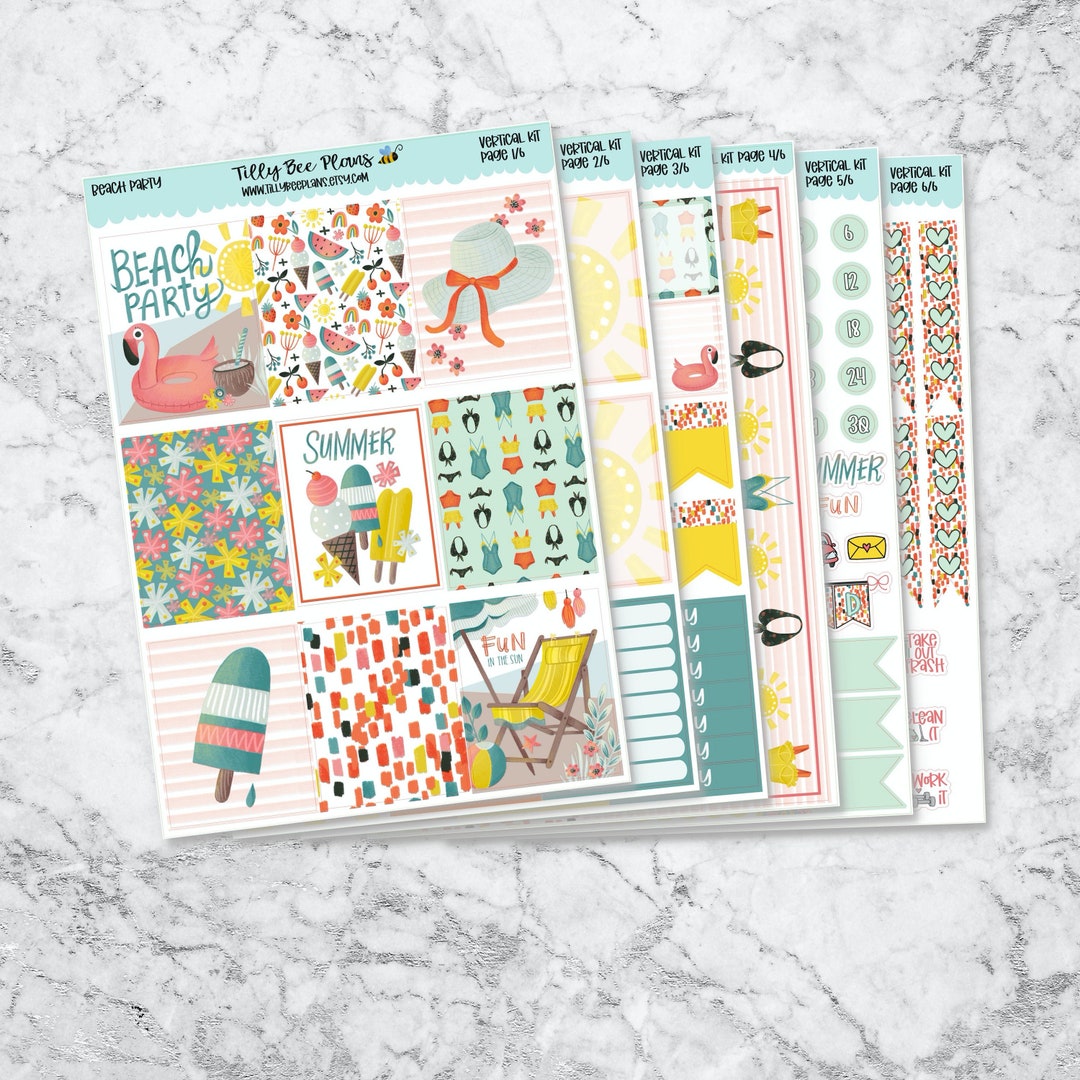 Beach Party Vertical Weekly Planner Sticker Kit - Etsy