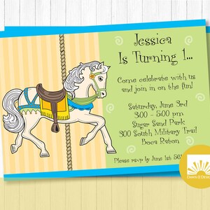 Invitación del cumpleaños del carrusel. Caballo de carrusel invitar, Merry Go Round, invitación digital, invitación para imprimir