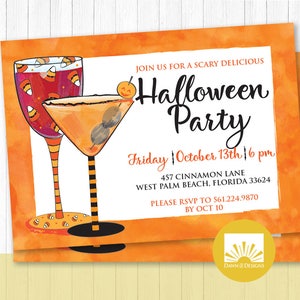 Halloween Wine and Martini Invitation. Halloween cocktails Invite, digital invitation, printable invite