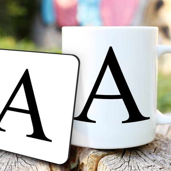 Alphabet Letter Mug Cup Initial A Coffee/Tea Gift Set