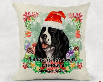 Noir - Blanc Springer Spaniel Christmas Pet Dog Santa Cushion Oreiller Chien De Noël Chien Coussin pour animaux de compagnie Couvrir le Père Noël