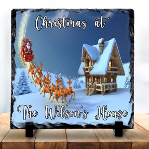 Personalised Christmas Family Name Plaque Slate - Christmas Sign Home Decor - Personalised Slate Any Name