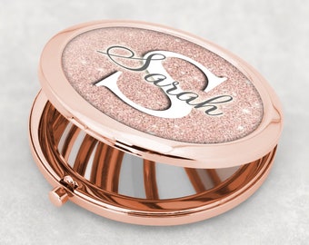 Rose Gold Personalised Pocket Mirror, Hen Party Pocket Mirror, Initial & Name Pocket Mirror, Handheld mirror, Flower Girl Gift, Wedding Gift