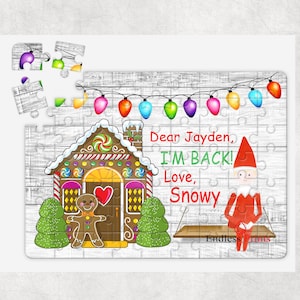Quebra-cabeça de anúncio de elfo personalizado, chegada de elfo, ideias de chegada de elfo de natal, quebra-cabeça de natal infantil, carta de chegada de elfo