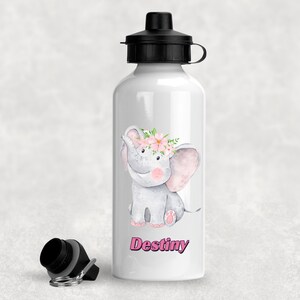 Personalised Elephant Water Bottle Name Initial Girls Boys 500ml Kids Children&#39;s Water Drinks Bottle