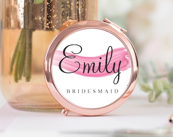 Rose Gold Personalised Pocket Mirror, Hen Party Pocket Mirror,Lipstick, Name Pocket Mirror, Handheld mirror, Bridesmaid Gift
