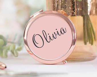 Rose Gold Personalised Name Pocket Mirror, Hen Party Pocket Mirror, Name Pocket Mirror, Handheld mirror, Bridesmaid Gift