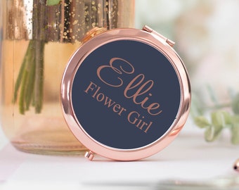 Rose Gold Personalised Pocket Mirror, Navy Compact Mirror, Hen Party Pocket Mirror, Name Pocket Mirror, Handheld mirror, Bridesmaid Gift