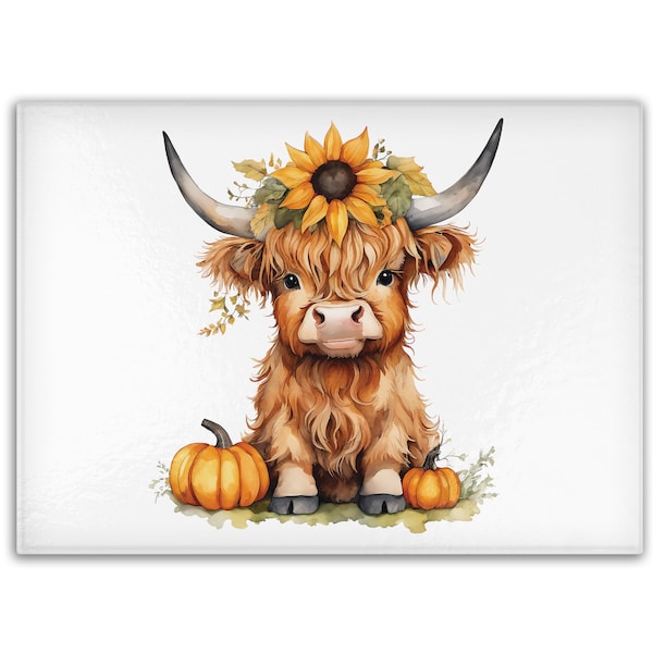 Highland Cow Kitchen Premium Glass Cutting / Chopping Board - Cute Gift