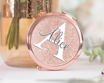 Rose Gold Personalised Pocket Mirror, Hen Party Pocket Mirror, Initial & Name Pocket Mirror, Handheld mirror, Bridesmaid Gift