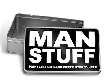 Man Stuff Pointless Bits & Pieces Stored Here Black Metal Storage Tin Box