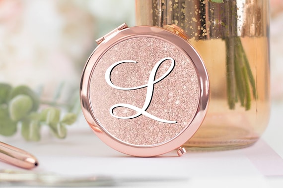 Glitter Compact Mirror - Silver or Rose Gold Rose Gold Silver Sparkle Rhinestone Circle Compact Mirror  main image 2