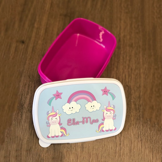 Personalised Girls Unicorn Sandwich Box Lunch Box Your Name 