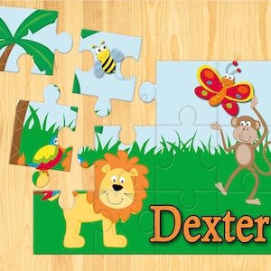 Personalised Jungle Themed jigsaw perfect gift for kids with name, Personalized Gift, 12 or 63 piece childrens jigsaw puzzle, Lion, Monkey