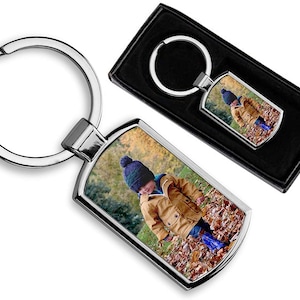 Personalisierter Schlüsselring, Metallfoto-Schlüsselbund, Foto-Schlüsselring, personalisiert mit Ihrem Bild, länglicher Schlüsselring, Weihnachtsgeschenk, Erinnerungsandenken