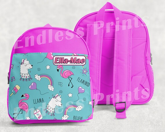 Personalised Llama and Flamingo Girls Backpack Pink School Bag Kids Backpack Childrens School PE Bag 1 Etsy Canada