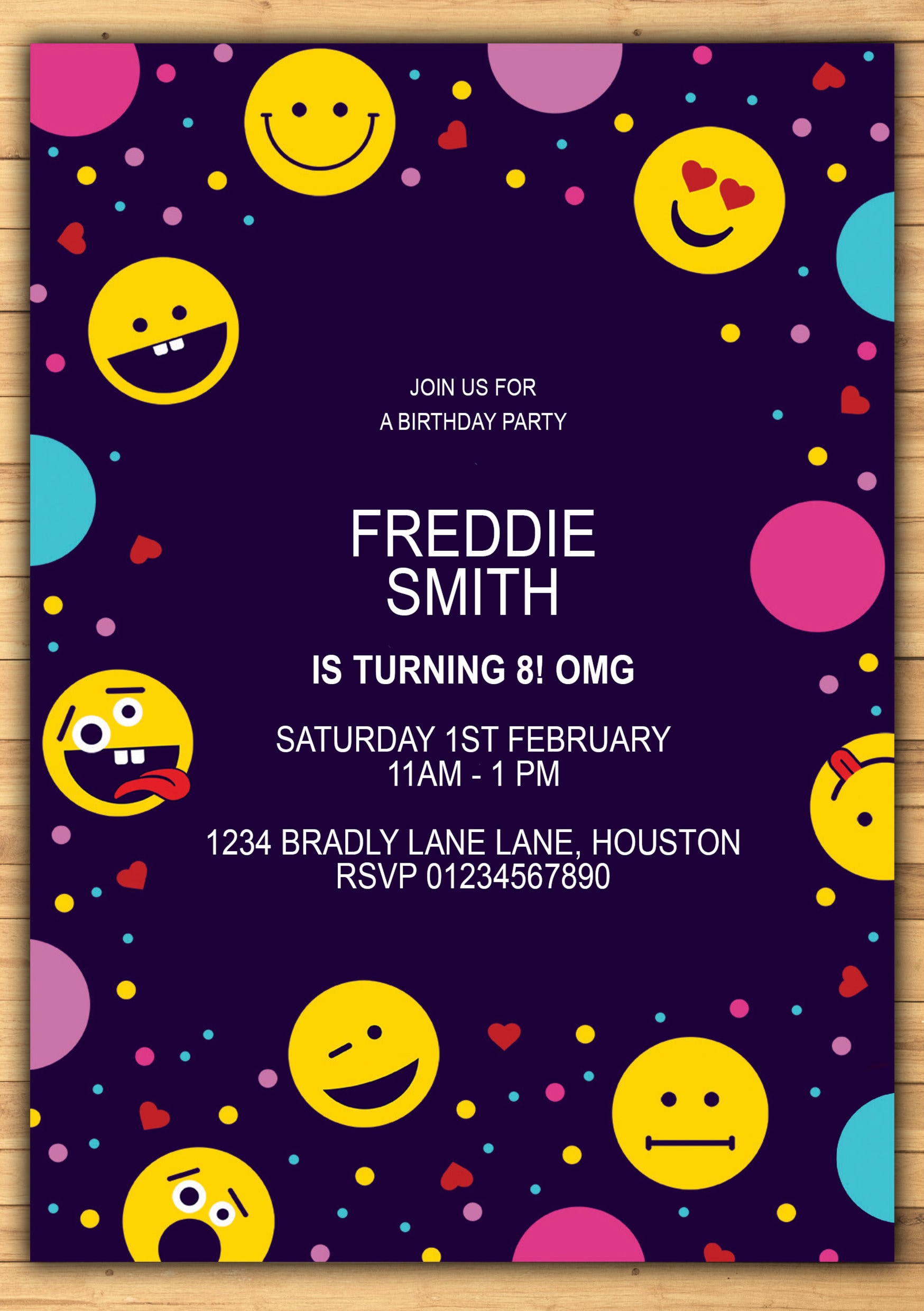 Emoji Party Birthday Invitation, Party Invite, Emoji Confetti Invitation  Digital Print, ANY AGE, 5x7\, image size:1748x2480