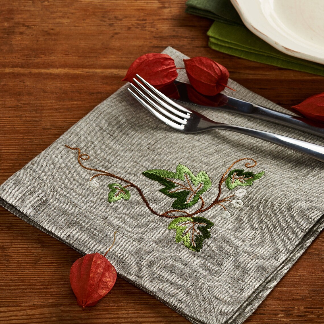 Table Napkins / Set of 4 / Gray / Ivy / 16x16 / Etsy