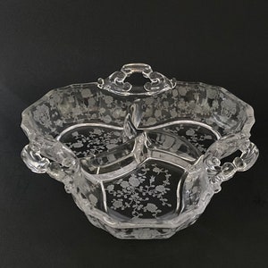 Vintage Cambridge Rose Point 3400/91  8"  Relish Dish