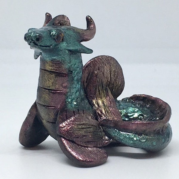 Mini Water Dragon Sculpture - Polymer Clay Fantasy Creature Miniature - Mermaid Dragon - Handmade Nerd Decor - Handcrafted Fimo Decoration -