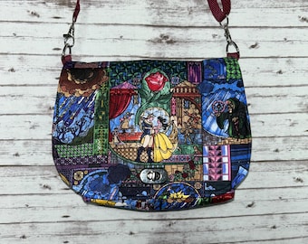 New Handmade Beauty and the Beast Stained Glass crossbody Disney purse bag