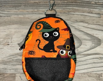 Mini clip on cute cat Halloween pumpkin ghost cord sanitizer card carrier mini backpack READY TO SHIP