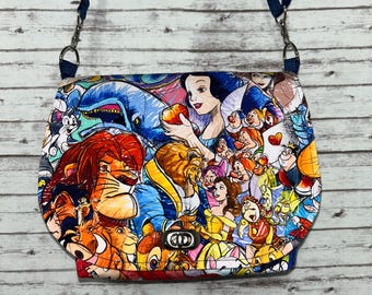 New handmade sew sketchy Backstitch fabrics Disney characters crossbody purse bag READY TO SHIP
