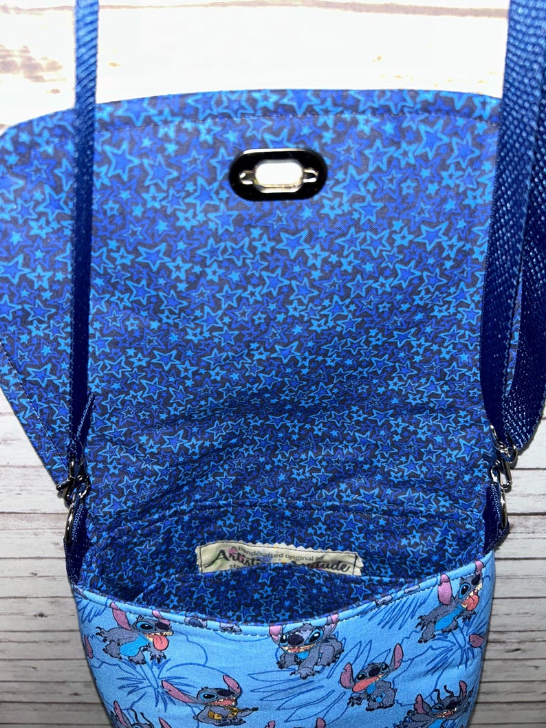 Nieuwe handgemaakte tropische blauwe Disney Stitch crossbody portemonnee afbeelding 4