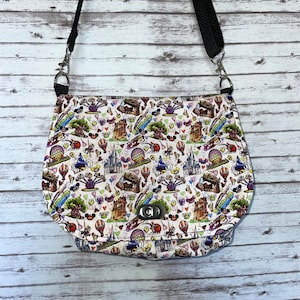 New handmade Disney Parks Backstitch fabrics magic kingdom Epcot crossbody purse bag READY TO SHIP