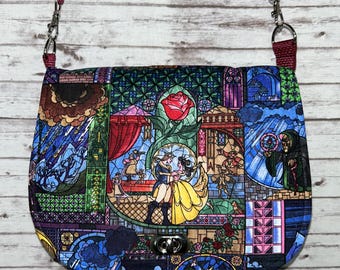 New Handmade Beauty and the Beast Stained Glass crossbody Disney purse bag