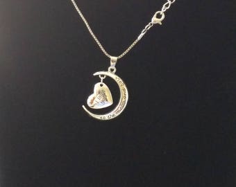 I love you to the moon and back necklace, silver tone