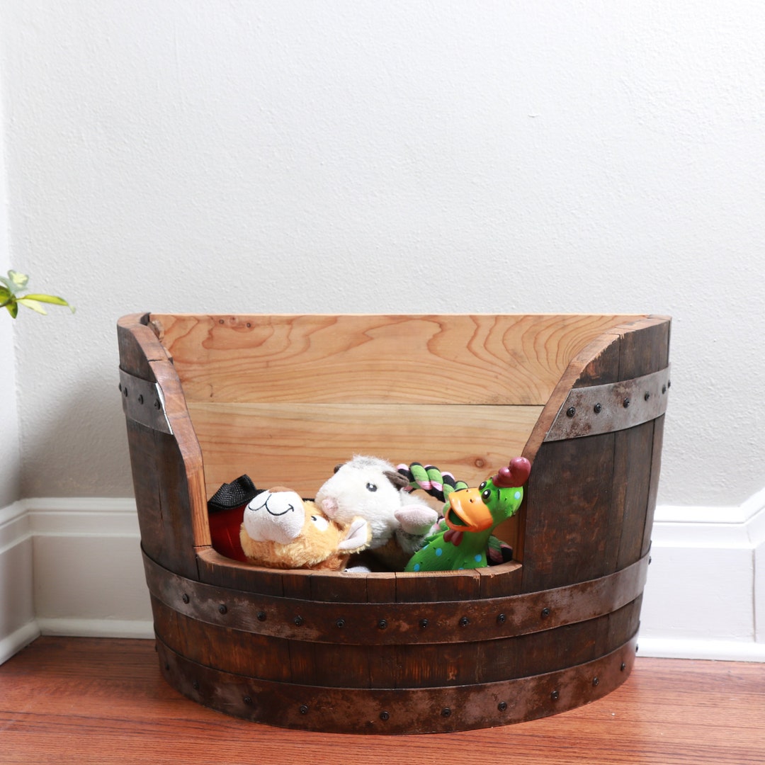 Custom Pet Toy Box Whiskey Barrel Upcycled Dog Toy Chest White Oak Toy