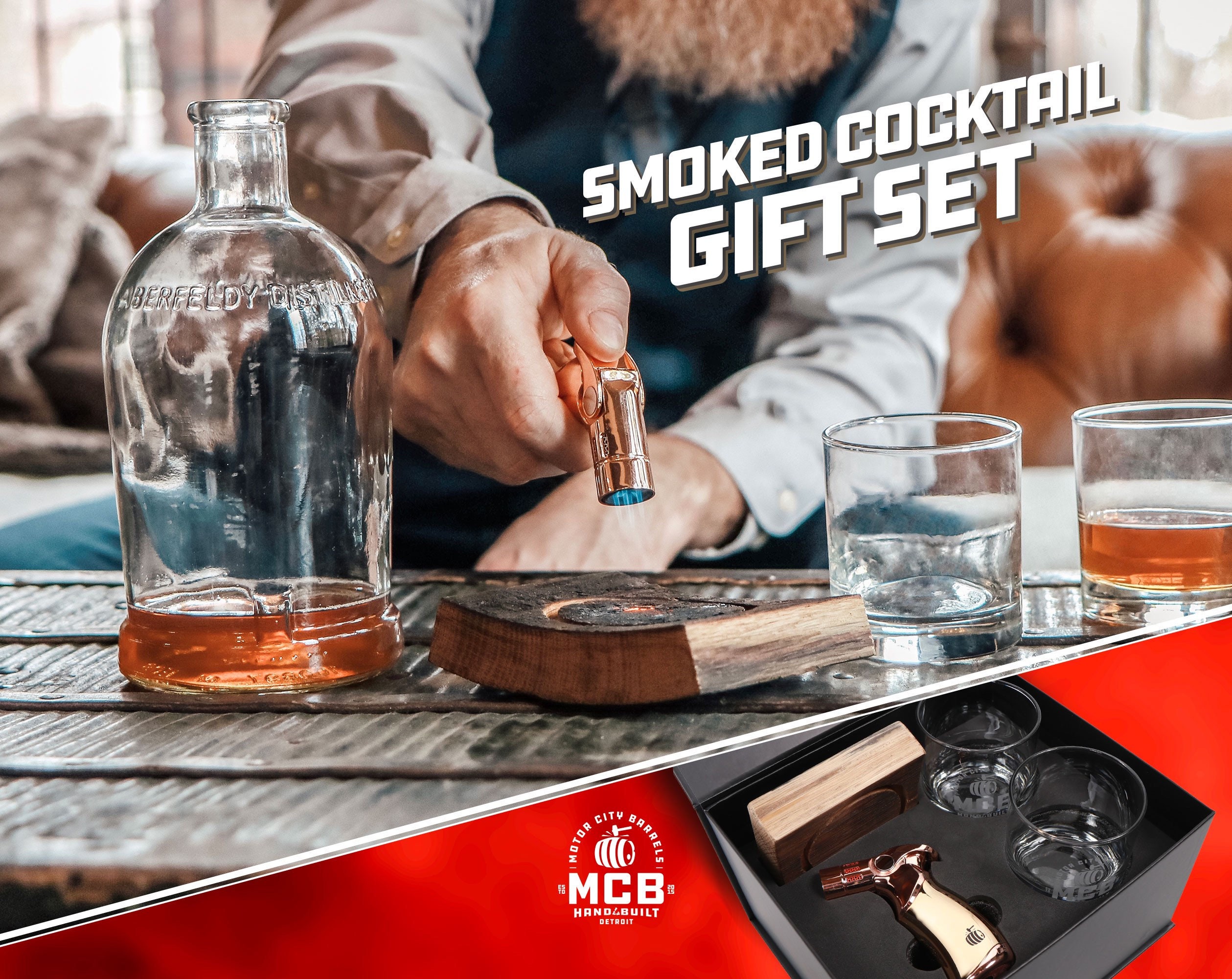 Whiskey Barrel Smoked Cocktail Ensemble Cadeau | Torche Verrerie de Blocs Bois Baril Whisky Bourbon 