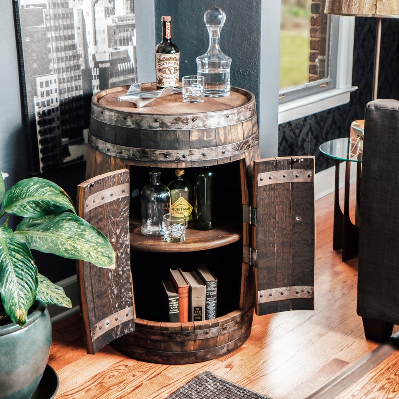 Whiskey Barrel Bourbon Bottle Storage Basement Bar Etsy