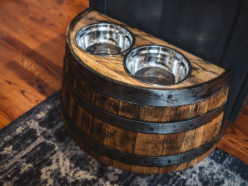Barrel Pet Feeder Bourbon Dog Waterer Whiskey Barrel Pet Etsy