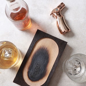 Whiskey Barrel Smoked Cocktail Gift Set Bourbon Kit Ember Series Smoked Cocktail Mountain Glass Set and Torch Smoked Wood Board image 6