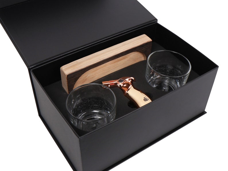 Whiskey Barrel Smoked Cocktail Gift Set Bourbon Kit Ember Series Smoked Cocktail Mountain Glass Set and Torch Smoked Wood Board image 10