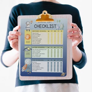 Editable Daily Kids School Checklist - Before & After School Chores, Bedtime Routine - Printable PDF - Instant Download