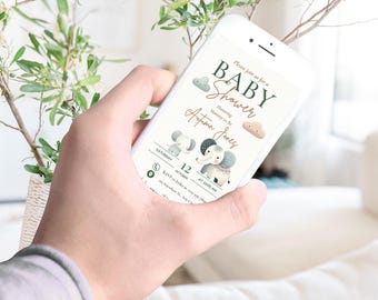 Digital Baby Shower Invitation,  Boho Elephant Baby Shower Evite, Electronic Invitation, Gender Neutral Shower Evite Editable Evite Template