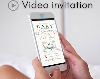 Digital Baby Shower Video Invitation,  Boho Baby Shower Evite, Video Invitation, Gender Neutral Shower Evite Editable Evite Template