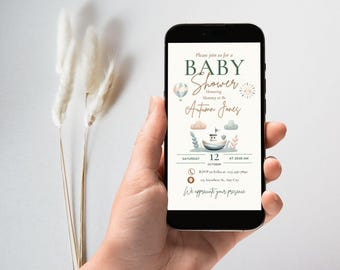 Digital Baby Shower Invitation,  Boho Baby Shower Evite, Electronic Invitation, Gender Neutral Shower Evite Editable Evite Template