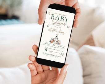 Digital Baby Shower Invitation,  Boho Space Rocket Baby Shower Evite, Electronic Invitation,  Shower Evite Editable Evite Template