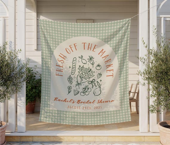 Fresh off the Market Bridal Shower Decor, Custom Name and Date Tapestry for Farmers Market Bridal Shower