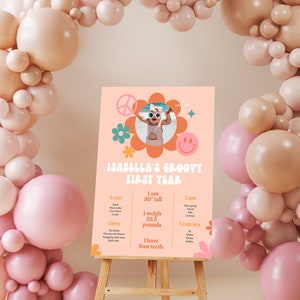 Groovy One Milestone Sign, Editable Template for Groovy First Birthday, Groovy One Birthday Decoration