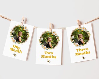 First Bee Day Photo Banner, 1st Birthday Decor for Bee Themed Party, Printable Template