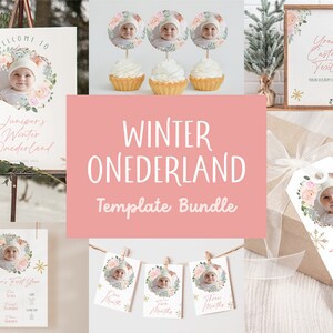 Winter Onederland Birthday Decor, Editable Templates for Winter Themed First Birthday, Instant Download Printable Decor