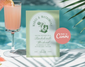 Margs & Matrimony Bachelorette Invitation Template: Printable Itinerary (Canva Download)