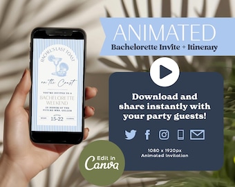 Coastal Bachelorette Itinerary Template: Animated Mobile Invitation (Canva)