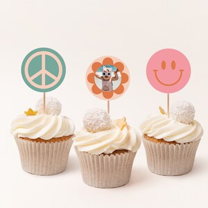 Groovy One Cupcake Toppers, Editable Template for Groovy First Birthday, Groovy One Birthday Decoration