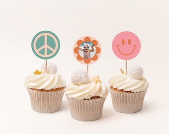 Groovy One Cupcake Toppers: Editable Birthday Template (Digital Download)